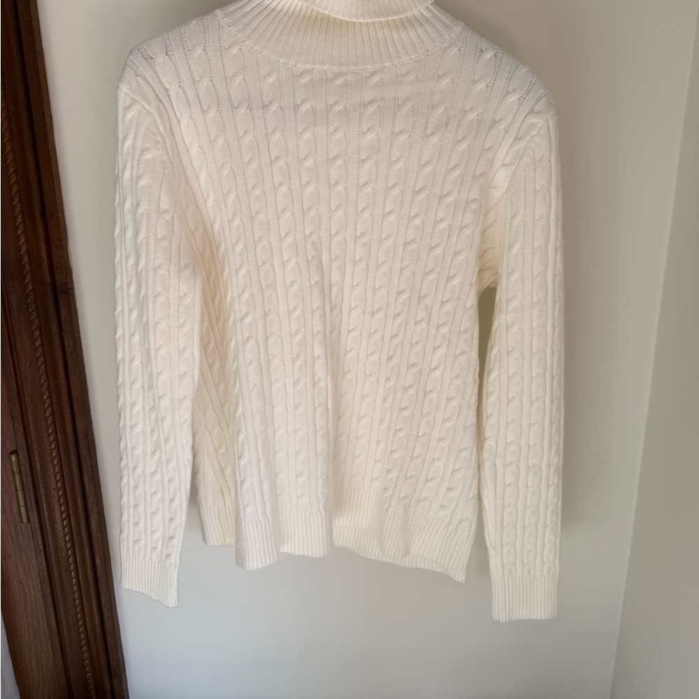 Classic Cream Cable Knit Turtleneck Sweater
